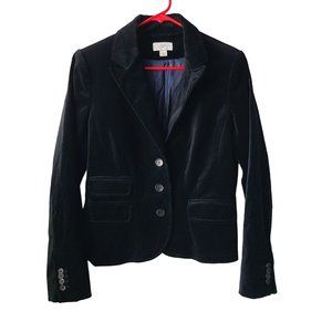 LOFT US Women's Size 8 Velour Black 3 Button Blazer Jacket Holiday Cotton Blend